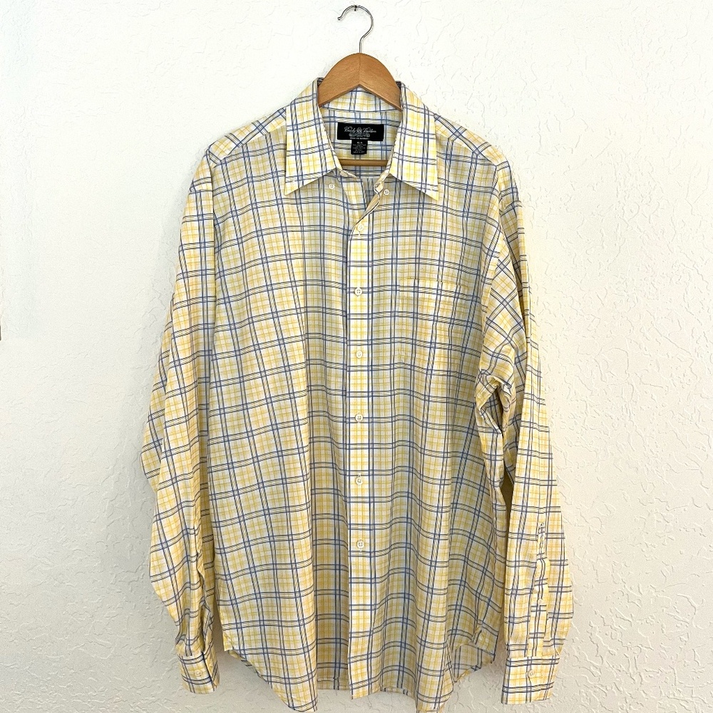 Men's Brooks Brothers Dress Shirt, Blue Yellow, Classic, XL, Tennis Prep
